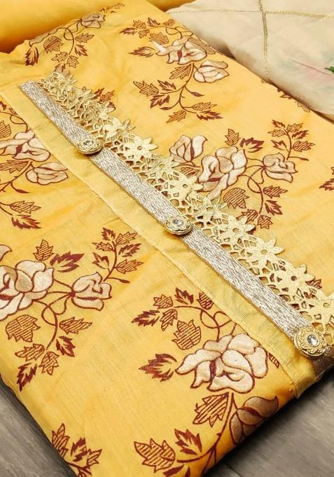 Yellow Embroidered Chanderi Dress Material
