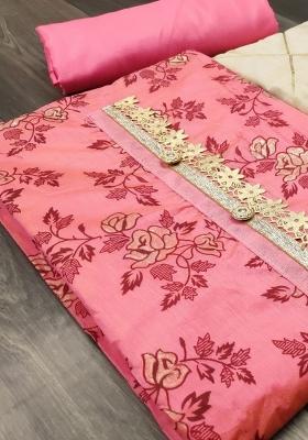 Pink Embroidered Chanderi Dress Material