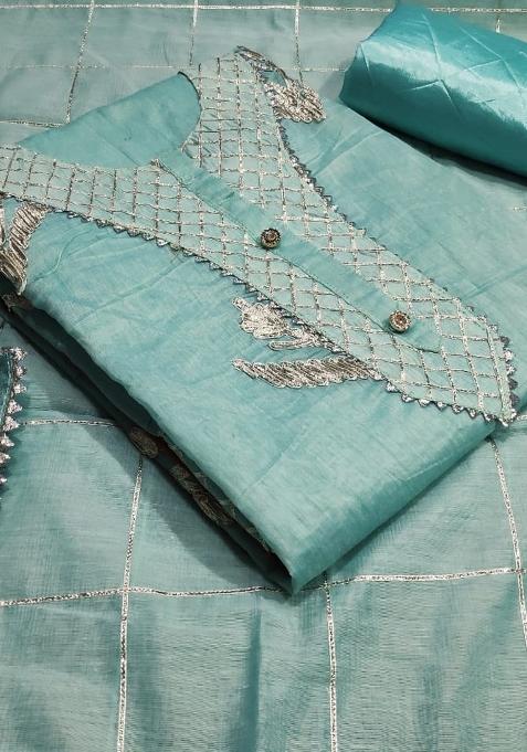 Sea Green Embroidered Chanderi Dress Material