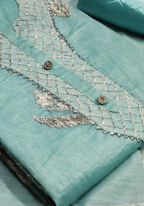 Sea Green Embroidered Chanderi Dress Material