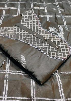 Grey Embroidered Chanderi Dress Material