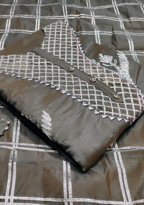 Grey Embroidered Chanderi Dress Material
