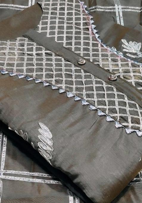 Grey Embroidered Chanderi Dress Material