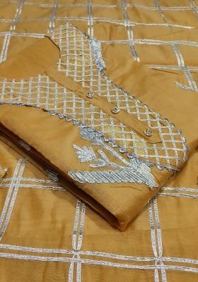 Beige Embroidered Chanderi Dress Material