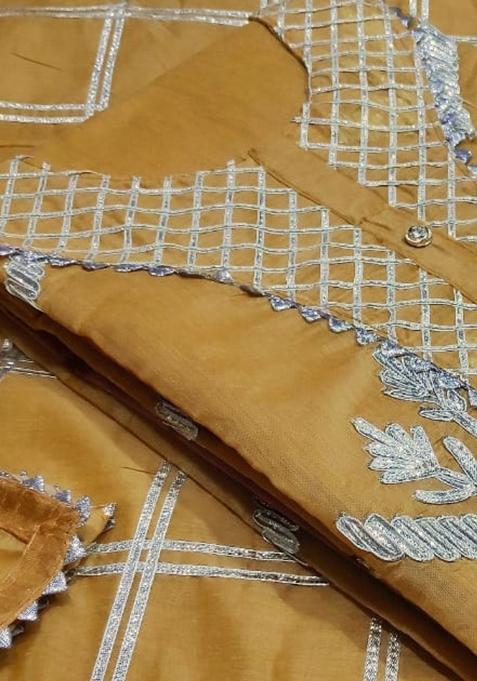 Beige Embroidered Chanderi Dress Material