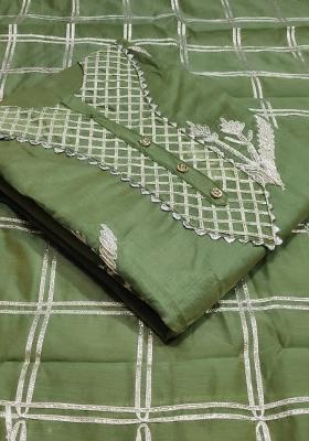 Green Embroidered Chanderi Dress Material