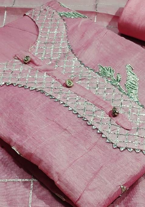 Pink Embroidered Chanderi Dress Material