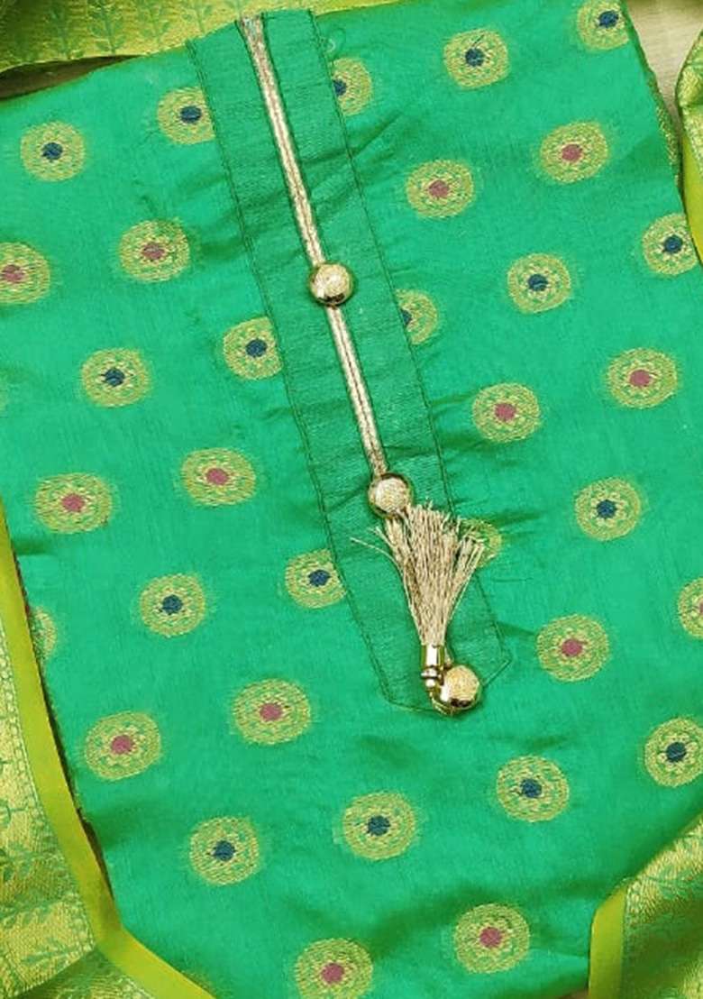 Green Zari Work Jacquard Straight Kurta Set - Indya