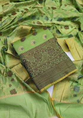Green Embroidered Jacquard Dress Material