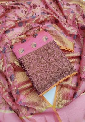 Pink Embroidered Jacquard Dress Material