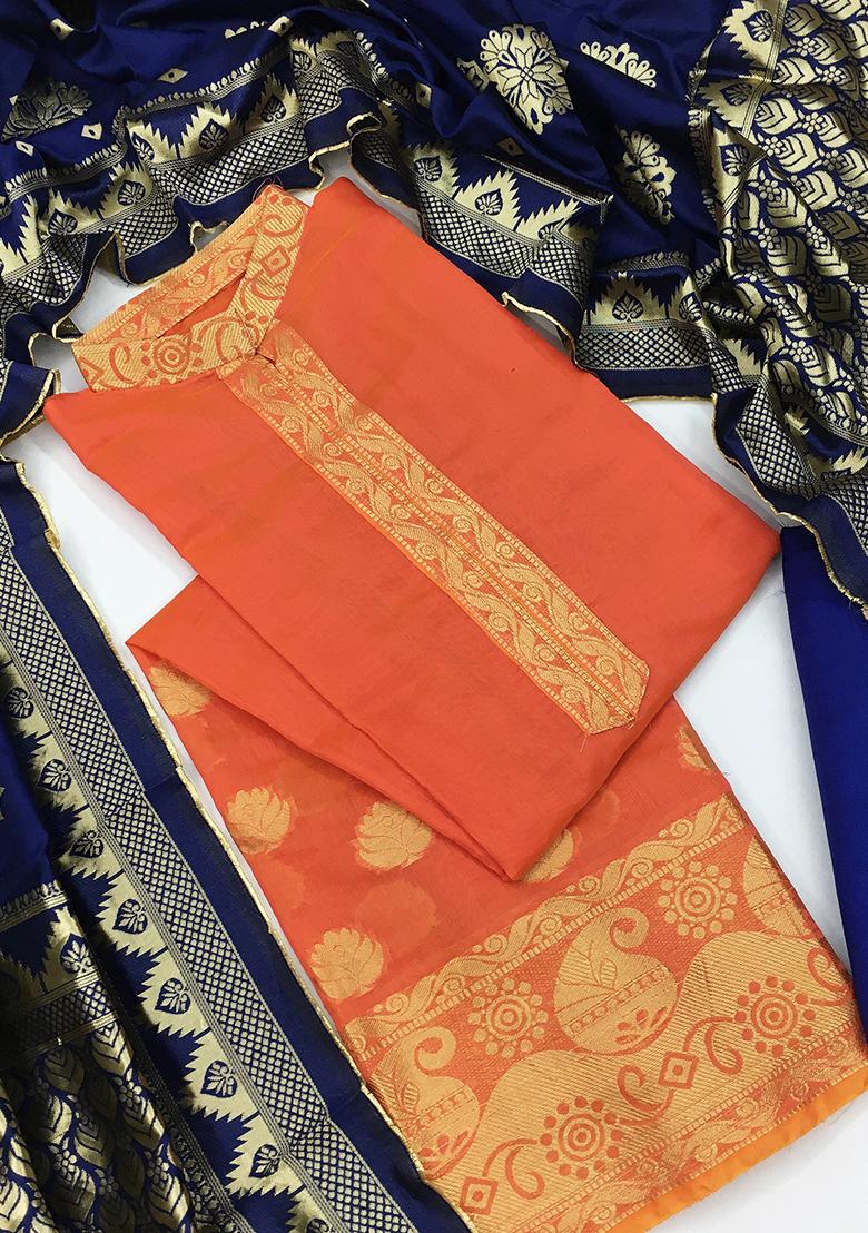 Peach Embroidered Jacquard Dress Material