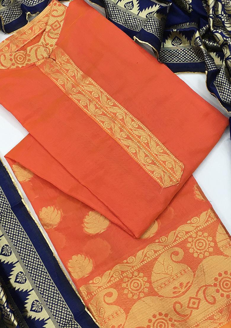 Peach Embroidered Jacquard Dress Material