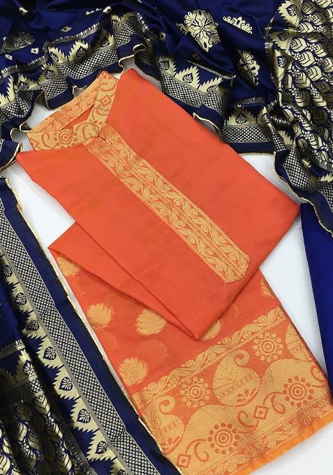 Peach Embroidered Jacquard Dress Material