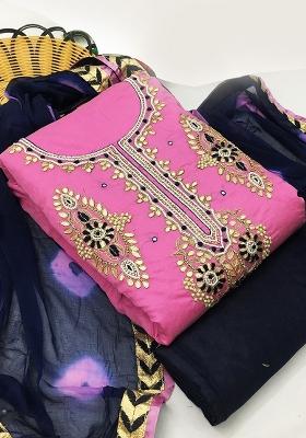 Pink Embroidered Chanderi Dress Material