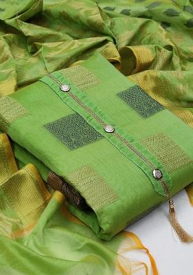 Green Embroidered Jacquard Dress Material