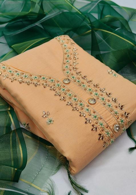 Peach Embroidered Chanderi Dress Material