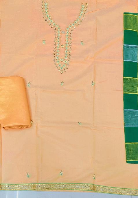 Peach Embroidered Chanderi Dress Material