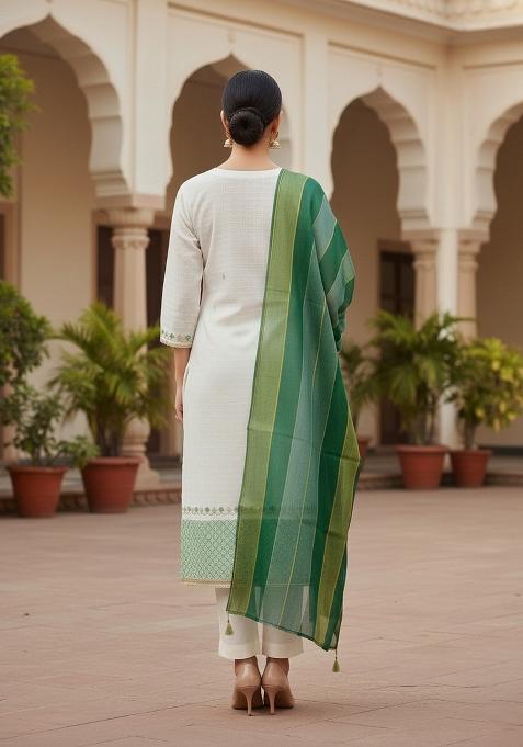 White Embroidered Chanderi Dress Material