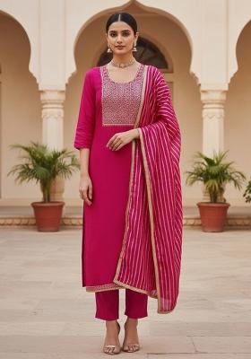 Pink Embroidered Chanderi Dress Material