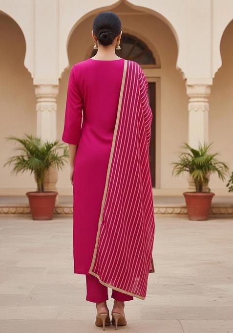 Pink Embroidered Chanderi Dress Material