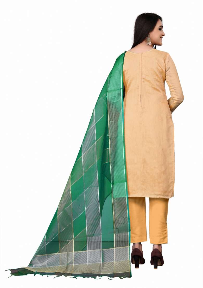 Peach Embroidered Chanderi Straight Kurta Set - Indya