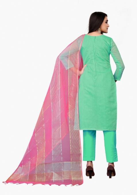 Sea Green Embroidered Chanderi Dress Material