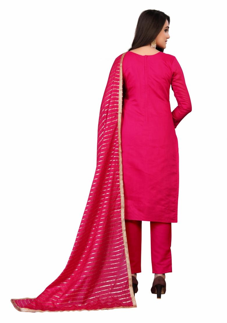 Pink Embroidered Chanderi Dress Material