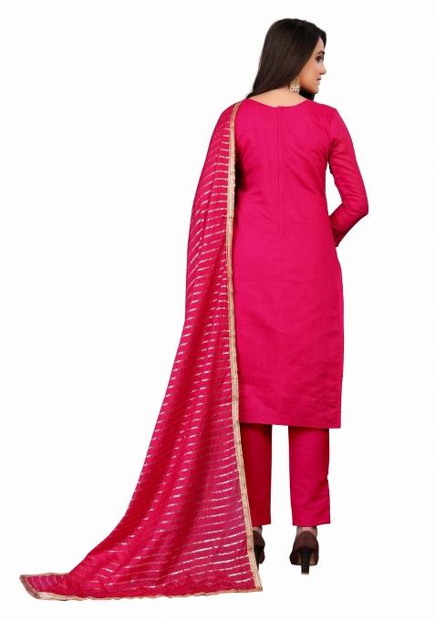 Pink Embroidered Chanderi Dress Material
