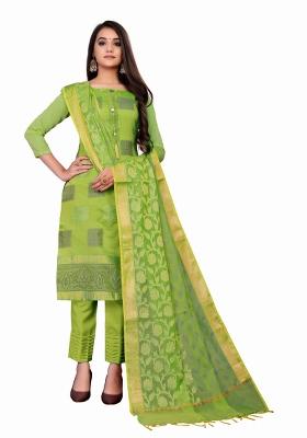 Green Embroidered Jacquard Dress Material