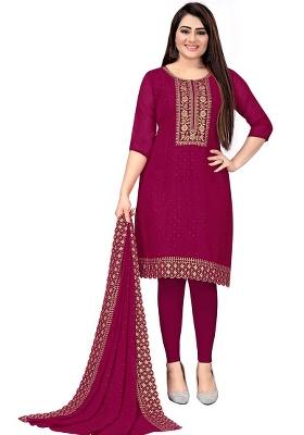 Pink Embroidered Georgette Dress Material