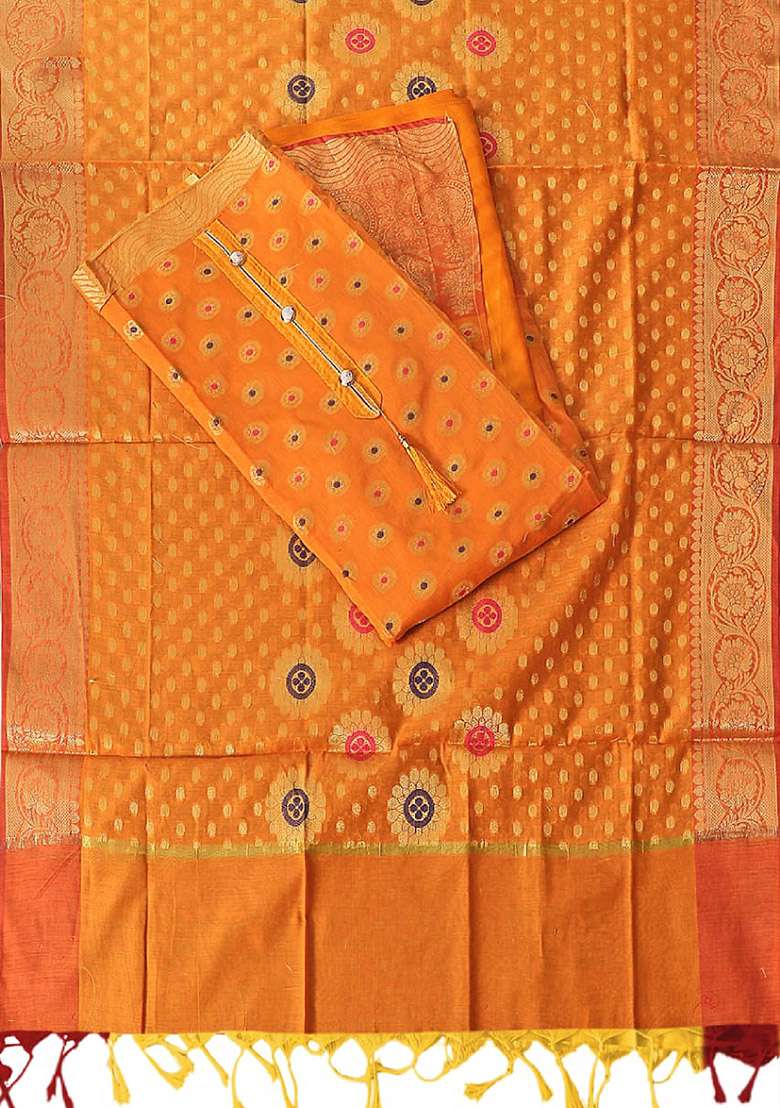 Yellow Jacquard Jacquard Punjabi Suit - Indya