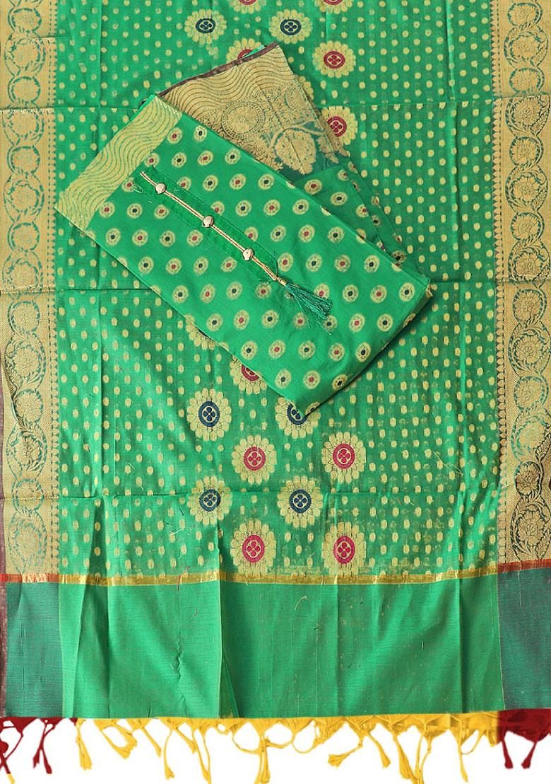 Green Embroidered Jacquard Dress Material