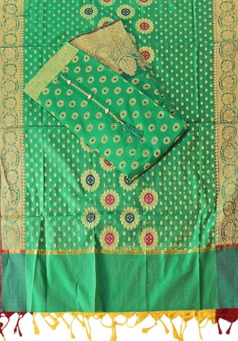 Green Embroidered Jacquard Dress Material