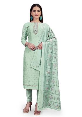 Sea Green Embroidered Jacquard Dress Material