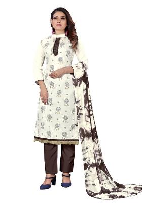 White Embroidered Cotton Blend Dress Material