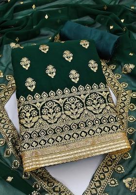 Green Embroidered Georgette Straight Kurta Set