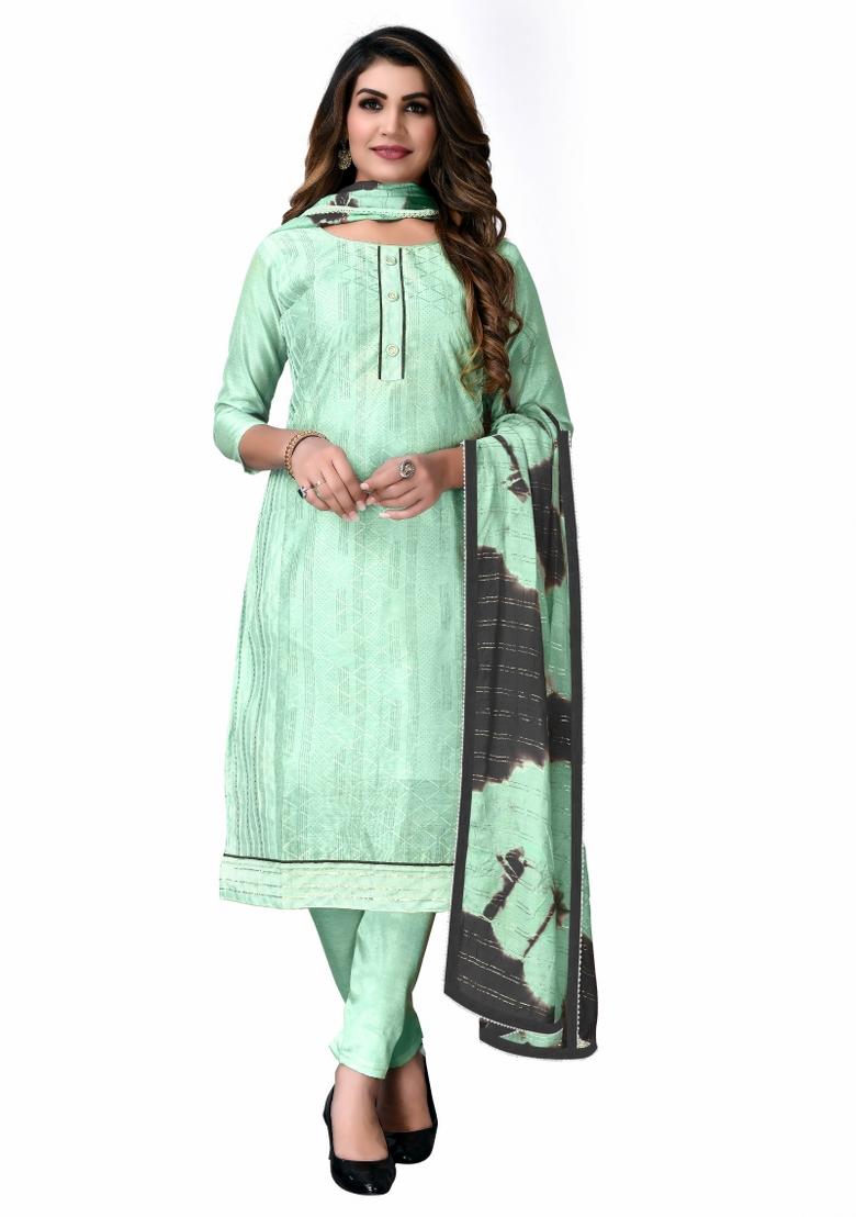 Green Embroidered Chanderi Dress Material
