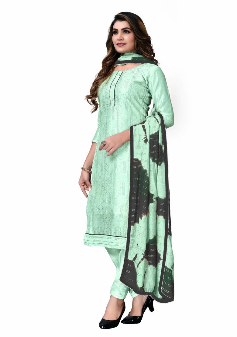 Green Embroidered Chanderi Dress Material