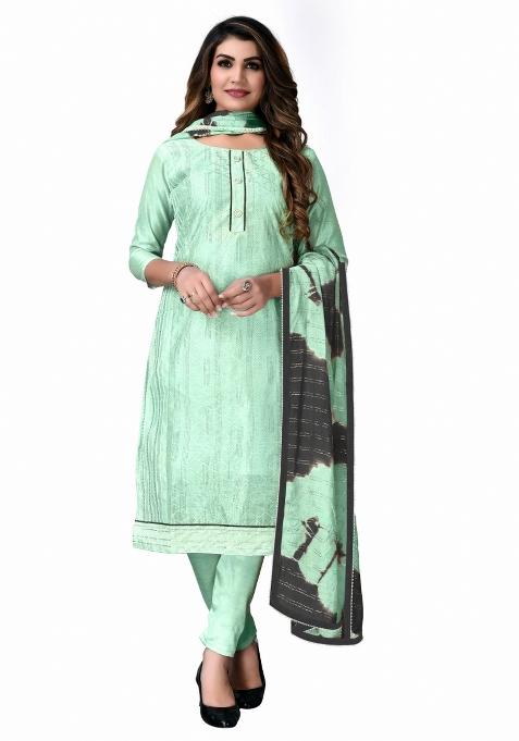 Green Embroidered Chanderi Dress Material