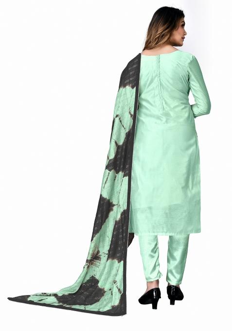 Green Embroidered Chanderi Dress Material