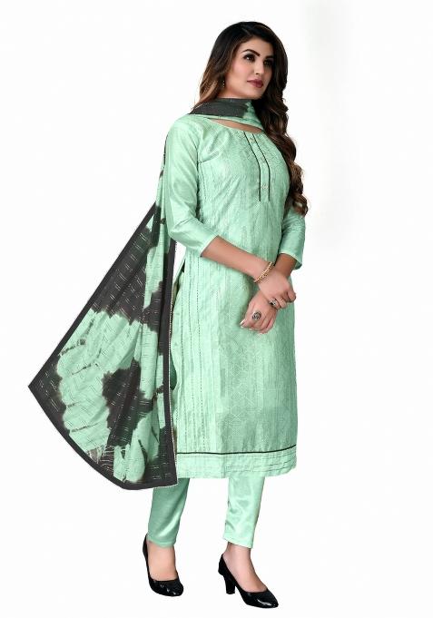 Green Embroidered Chanderi Dress Material