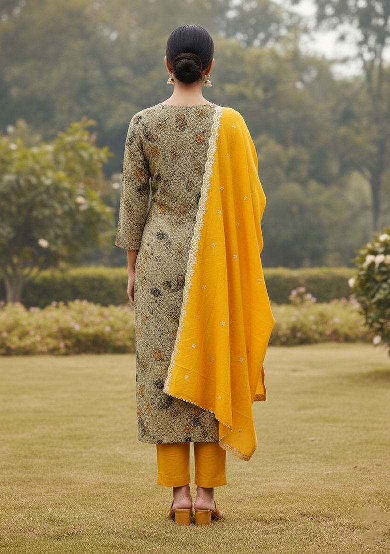 Multicolor Embroidered Cotton Blend Dress Material - Indya