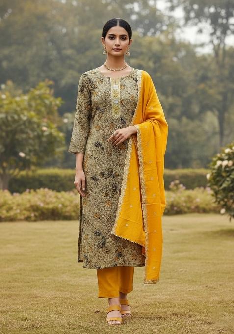 Multicolor Embroidered Cotton Blend Dress Material