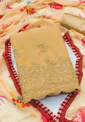 Yellow Embroidered Georgette Dress Material