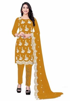 Yellow Embroidered Georgette Dress Material