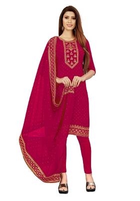 Pink Embroidered Georgette Dress Material