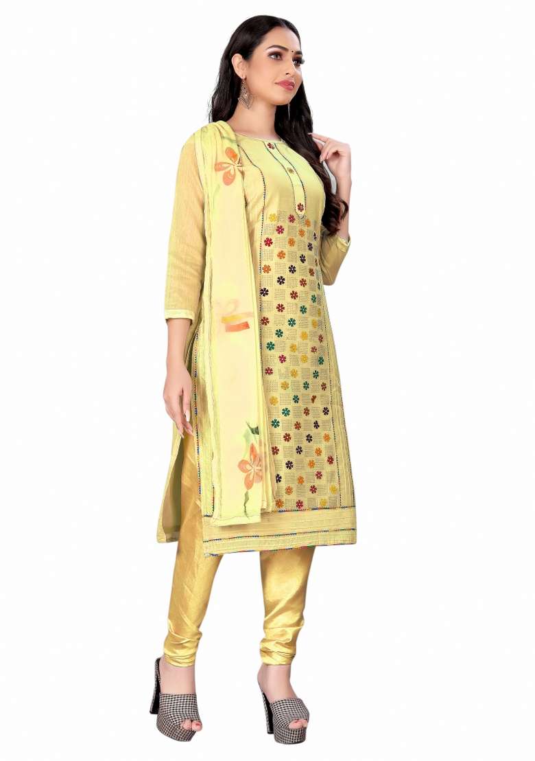Beige Mirror Work Blended Pakistani Suit Set - Indya