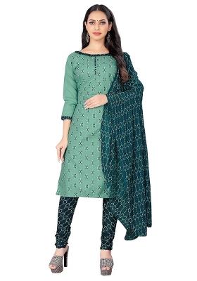 Sea Green Printed Cotton Straight Kurta Set