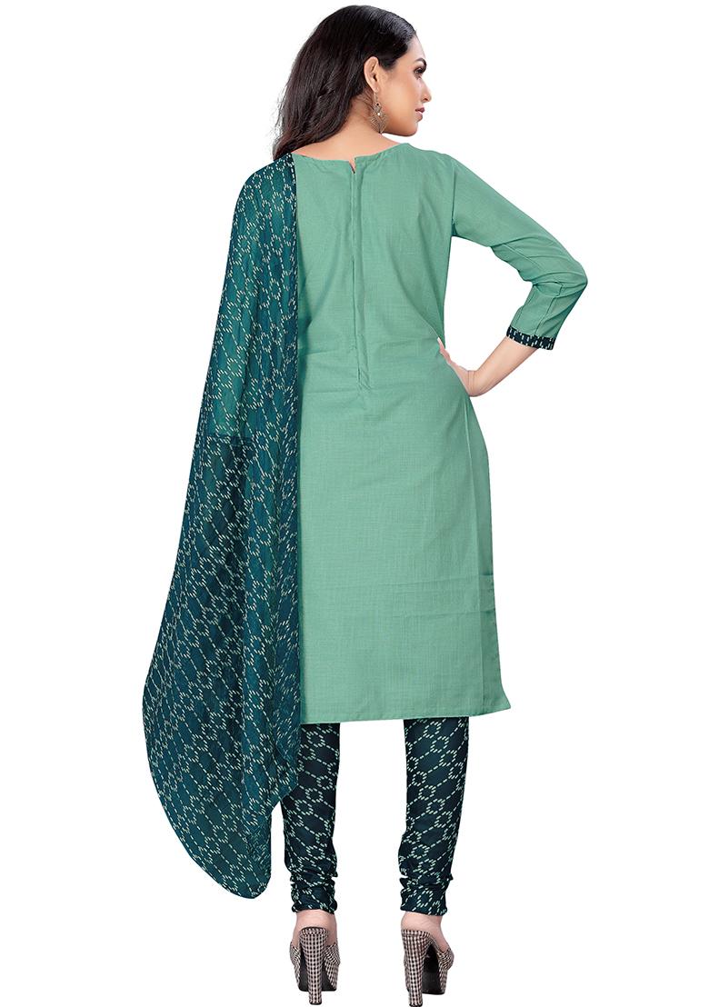 Sea Green Embroidered Cotton Blend Dress Material