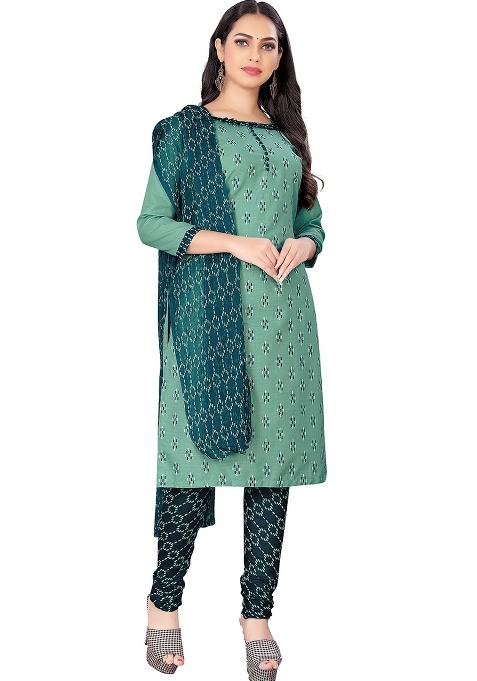 Sea Green Embroidered Cotton Blend Dress Material